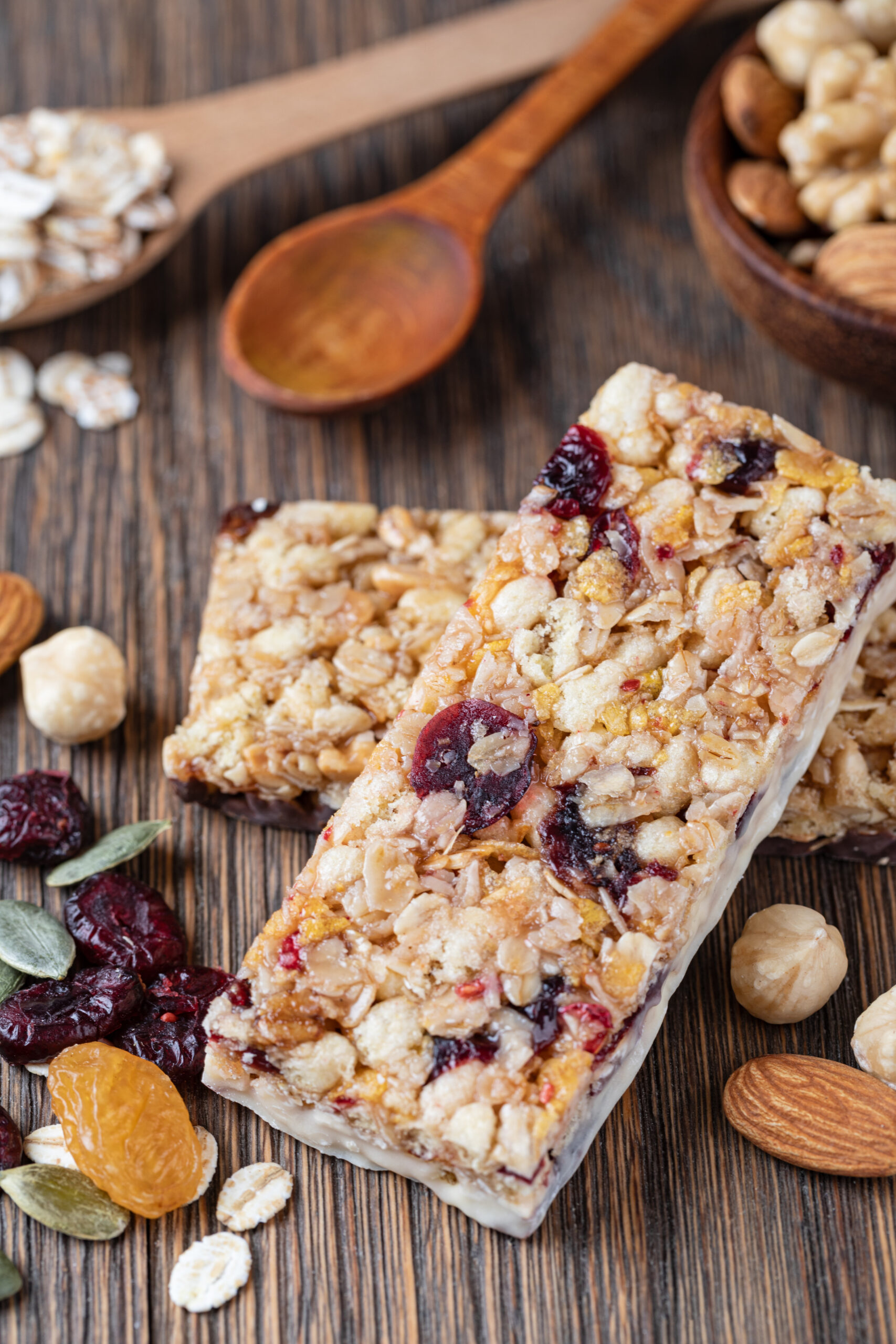 granola bar on wooden background granola bar on wooden background